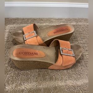 Cordani Women's Peach Wedge Sandals with Rhinestone Buckle Size Women’s 38/8